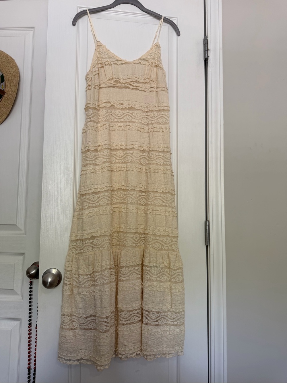 American Eagle Outfitters Beige Lace Tiered Maxi Dress size s